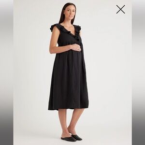 Quince Black Ruffle Midi Dress